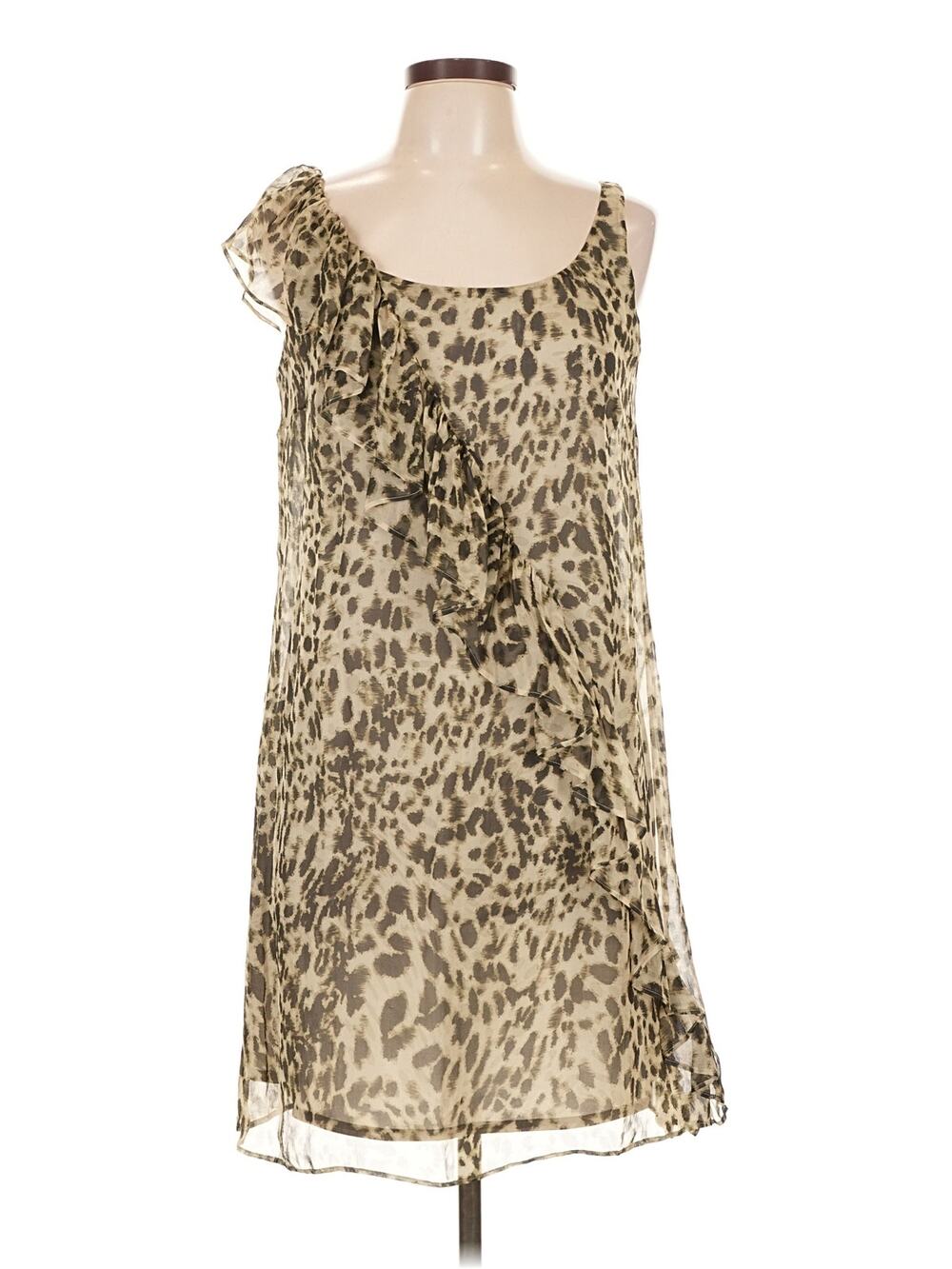 Agnes B. Silk Leopard Print Ruffle Shift Dress, 42